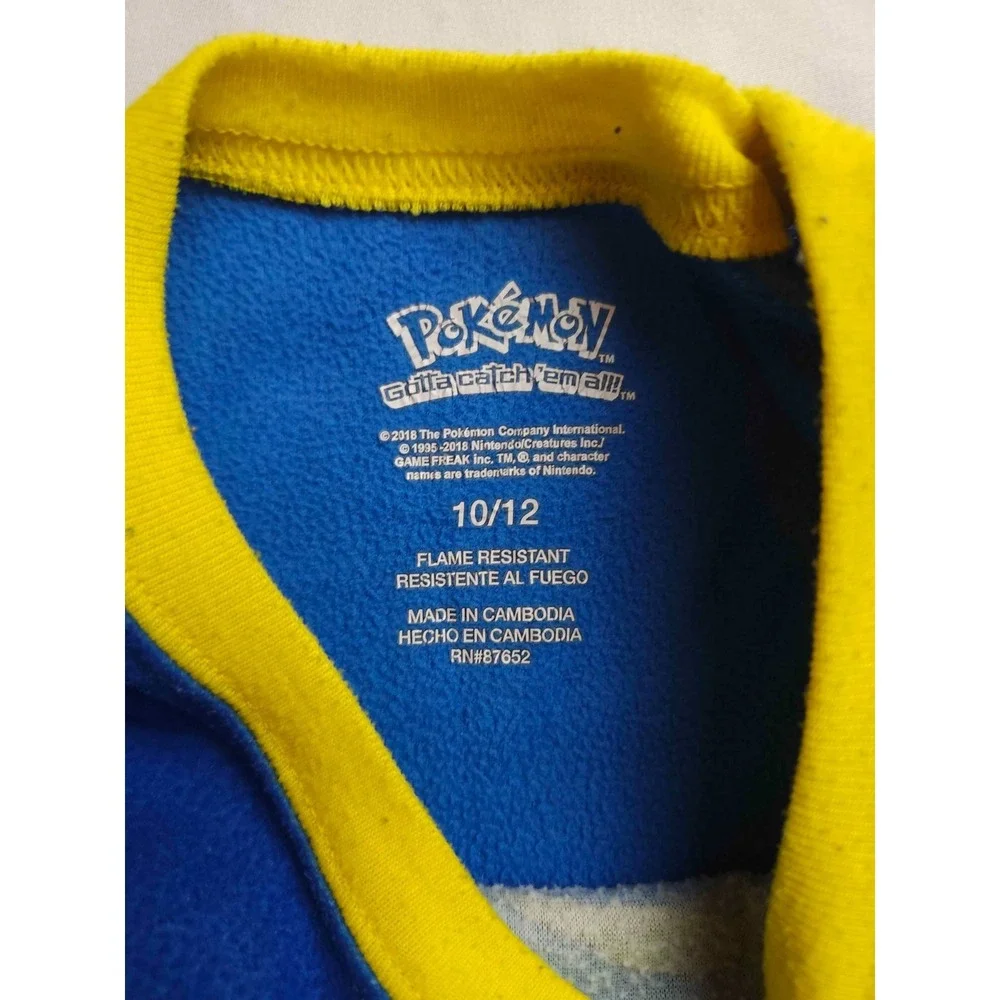 Pokémon‎ Pajama Shirt Youth 10/12 Blue Graphic Tee Fleece Long Sleeve Retro